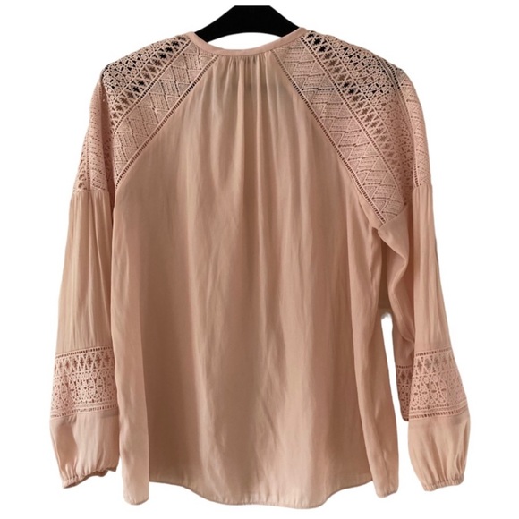 RAMY BROOK Winnie Crochet Lace Embroidered Peasant Blouse Blush Pink SZ S - Picture 2 of 4